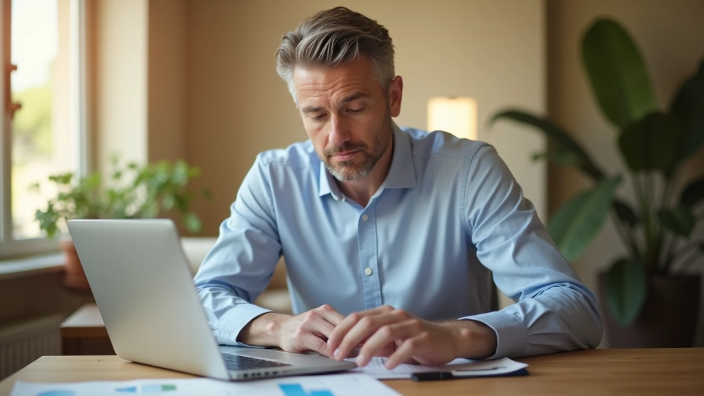 Personne consultant des graphiques de réduction de dépenses sur un écran d'ordinateur portable avec des documents