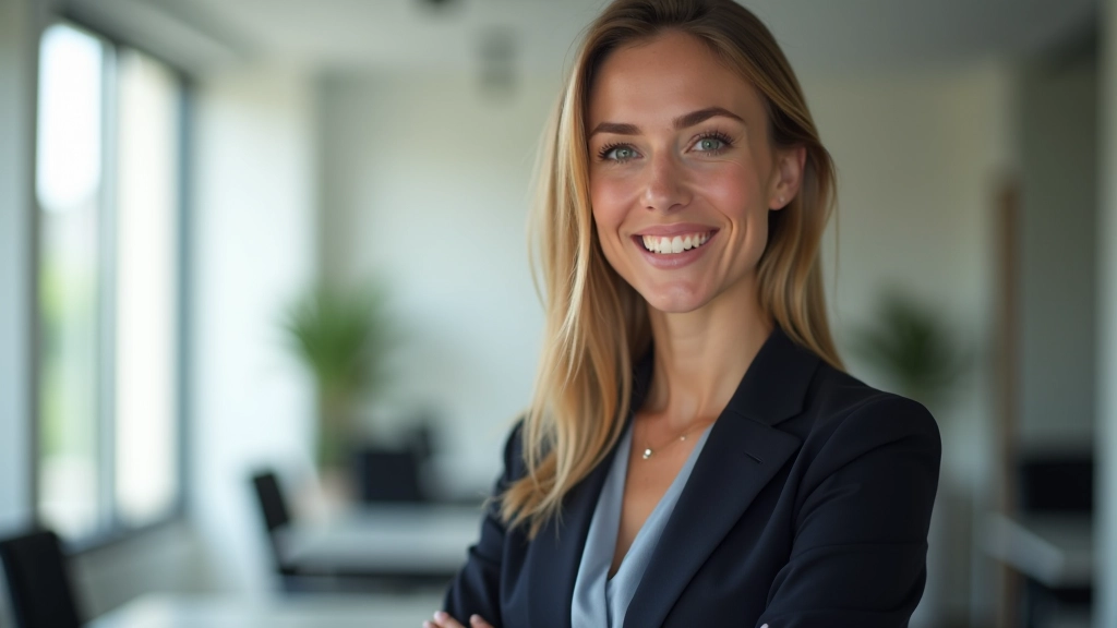 Conseillère financière souriante dans un environnement professionnel lumineux